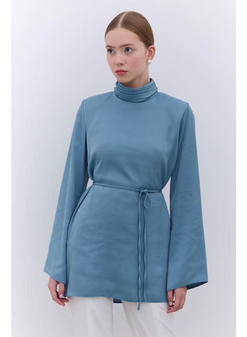 Manuka Satin Wide Sleeve Tunic Blue - Image 3